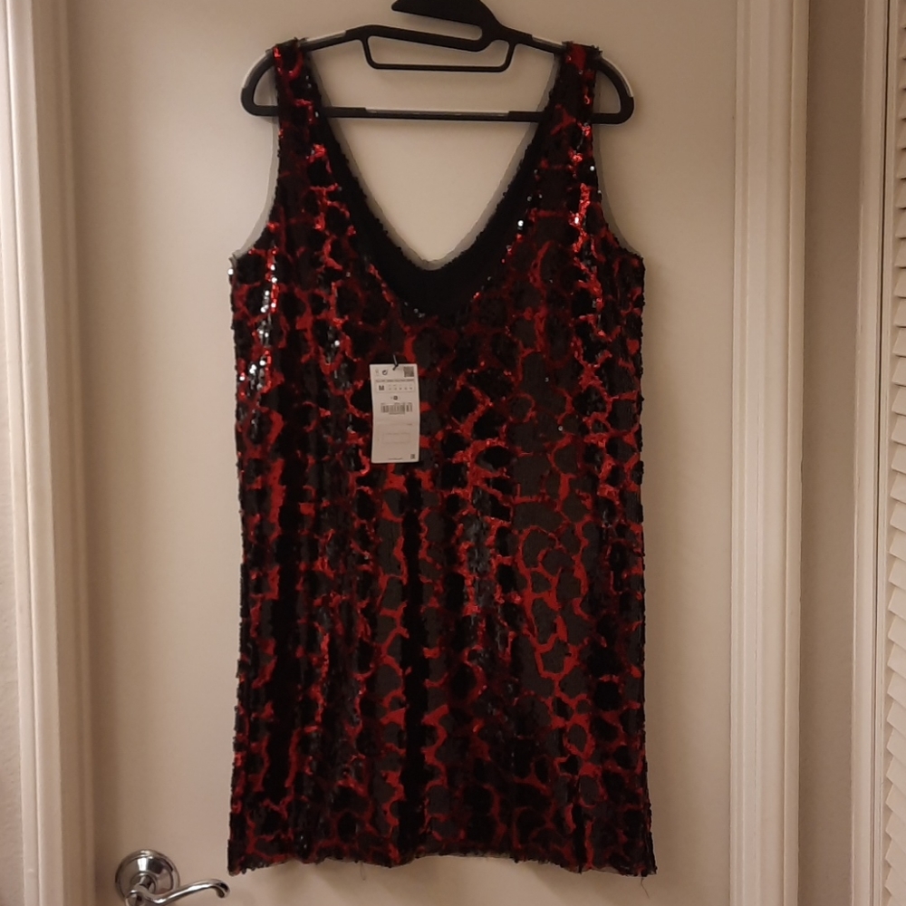 NWT, Zara Sequin Leopard Print Dress